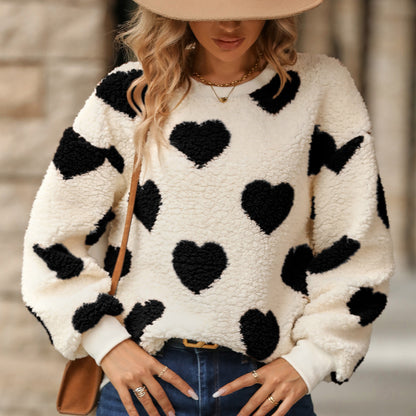 Valentine's Day Love Print Round Neck Plush Pullover Sweatshirt Wholesale Womens Clothing N3823111600017