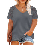 Wholesale Women Plus Size Clothing Short Sleeve V-Neck Pullover Casual T-Shirt N4623051900082
