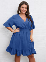Wholesale Plus Size Womens Clothing Low Cut Pleated Bell Sleeves Earrings Dress