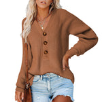 Casual Long Sleeve Knit V-Neck Button Down Sweater Wholesale Womens Tops