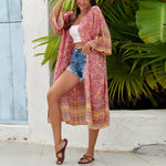 Rayon Printed Resort Beach Dress Sexy Belt Dress Cardigan Wholesale Womens Clothing N3823112200046