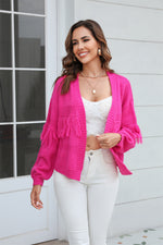 Knitted Solid Color Long Sleeve Fringed Sweater Cardigan Wholesale Women'S Top