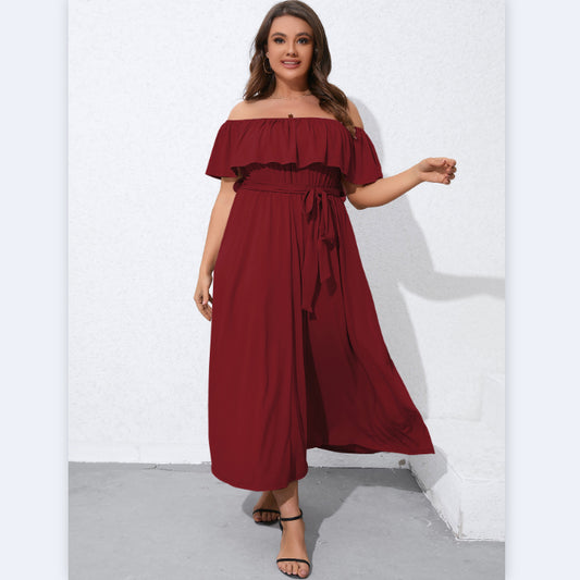 Wholesale Plus Size Womens Clothing Slit Solid Color Strapless Wood Ear Dress