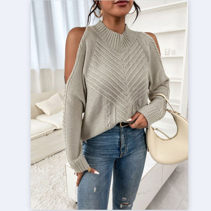 Loose Knitted Solid Color Off-The-Shoulder Casual Sweater Wholesale Women'S Top