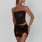 Off-Shoulder Crop Tops Low Waist Skirt Flame Print Suit Wholesale Womens Clothing