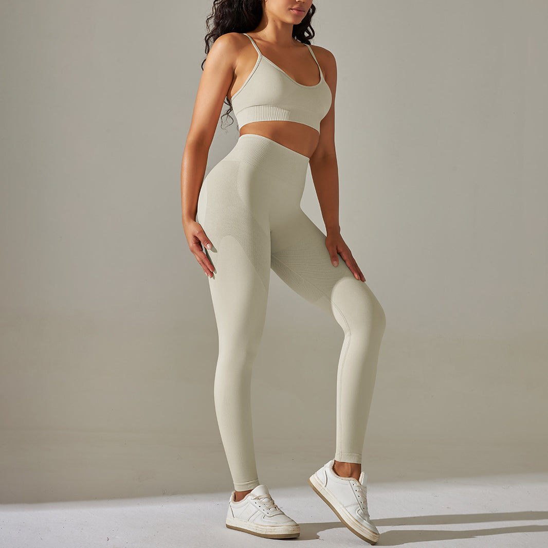 Seamless Solid Color Crop Tops High Waist Leggings Sports Suit Wholesale Womens Clothing