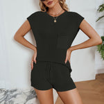 Loose Casual Solid Color Knitted Top Shorts Suit Wholesale Women'S Clothing