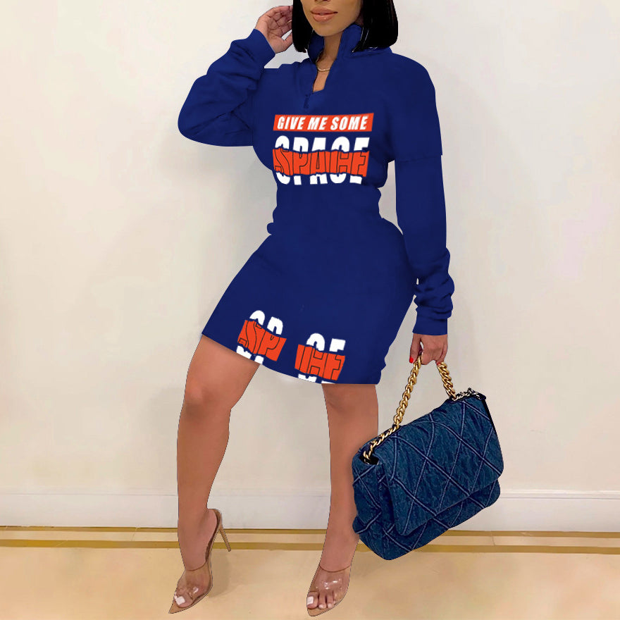 Letter Printed Zipper Sweatshirt Dress Wholesale Womens Clothing N3823102000143