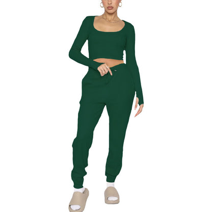 U-Neck Pullover Long-Sleeved Tops Fashionable Casual Trousers Wholesale Womens 2 Piece Sets N3823103000037