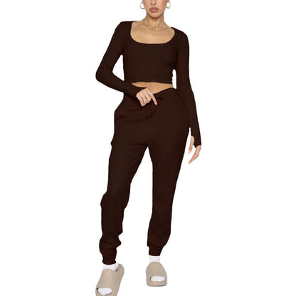 U-Neck Pullover Long-Sleeved Tops Fashionable Casual Trousers Wholesale Womens 2 Piece Sets N3823103000037