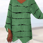 Wholesale Plus Size Clothing Casual Striped Double V-Neck Long Sleeve T-Shirt