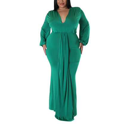 Sexy Irregular V-Neck Dress Wholesale Plus Size Womens Clothing N3823100900054