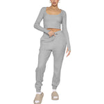 U-Neck Pullover Long-Sleeved Tops Fashionable Casual Trousers Wholesale Womens 2 Piece Sets N3823103000037