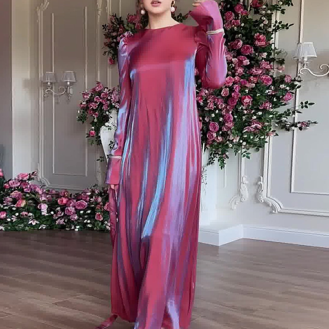 Women's Satin Flare Long Sleeve Maxi Dresses with Belt Wholesale Womens Clothing N3823122100001