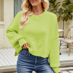 Long Sleeve Crew Neck Knitted Cropped Pullover Sweater Wholesale Womens Clothing N3823110200042