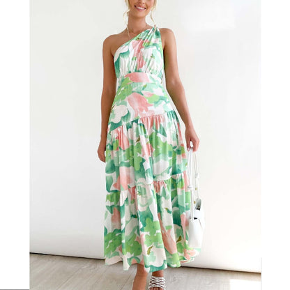 Fashion Print Long Slouchy Sleeveless Mid-Length Dress Wholesale Dresses