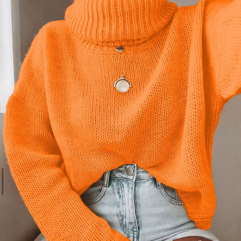 Turtleneck Pullover Solid Color Knit Hollow Backless Sweater Wholesale Women'S Top