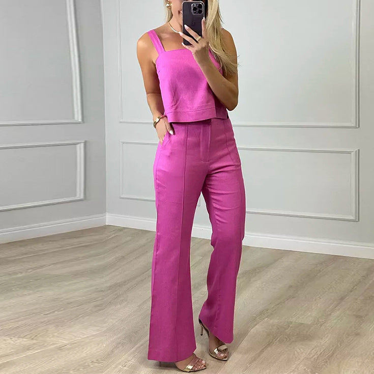 Casual Solid Color Camisole Wide-Leg Bootcut Trousers Wholesale Womens 2 Piece Sets N3823100900076