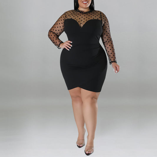 Wholesale Women Plus Size Clothing Mesh Stitching Tight Irregular Dress