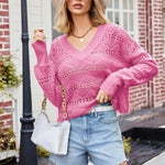 V-Neck Hollow Knit Sweater Wholesale Womens Clothing N3823120500004