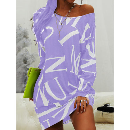 Sexy Digital Print Long Sleeve Round Neck Short Dress Wholesale Dresses