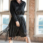 Gypsy Style PU Leather Waistband Long Tassel Half Skirt Wholesale Skirts