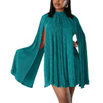 Solid Color Pleated Cape Sleeve Dress Wholesale Womens Clothing N3823103000092