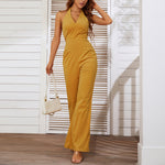 Casual Sleeveless V-Neck Zipper Backless Solid Color Jumpsuit Wholesale Jumpsuits