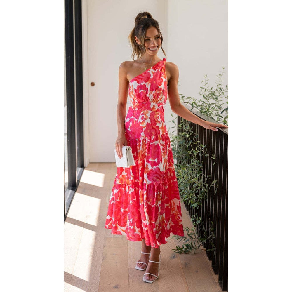 Fashion Print Long Slouchy Sleeveless Mid-Length Dress Wholesale Dresses