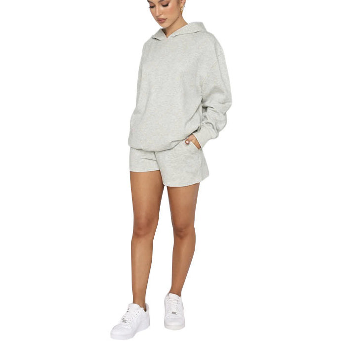 Solid Color Pullover Hooded Long Sleeve Sweatshirt Shorts Wholesale Womens Clothing N3823103000020