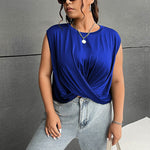 Wholesale Plus Size Clothing Casual Solid Color Round Neck Sleeveless Top