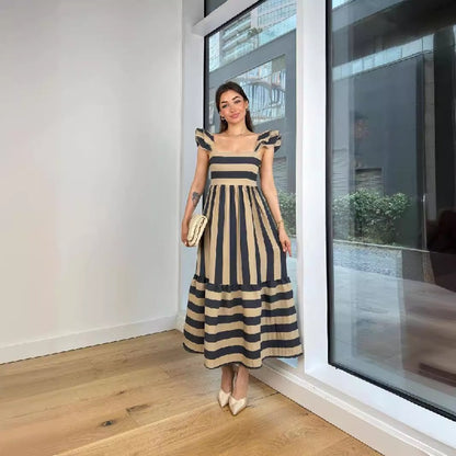 Elegant Striped Flutter Sleeve Dresses Wholesale Womens Clothing N3824082900030