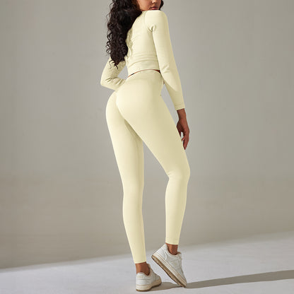 Seamless Solid Color Thread High Waist Tight Long Sleeve Suit Wholesale Womens Clothing