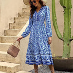 Bohemian Print High-Waist A-Line Cotton Long Wholesale Womens Dress N3823100900022