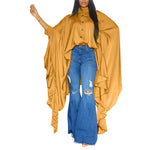 Pleated Long Solid Color Shawl Shirt Wholesale Plus Size Womens Clothing N3823103000082