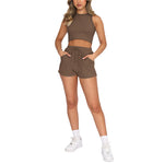 Sleeveless Solid Color Tank Top Shorts Wholesale Womens 2 Piece Sets N3823103000030