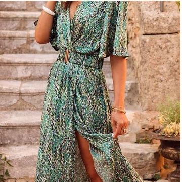 Casual V-Neck Short-Sleeved Floral Print Skinny Waist Dresses Wholesale Dresses