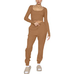 U-Neck Pullover Long-Sleeved Tops Fashionable Casual Trousers Wholesale Womens 2 Piece Sets N3823103000037