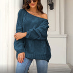 Long-Sleeved Loose Knitted One-Neck Pullover All-Match Sweater Wholesale Women'S Top