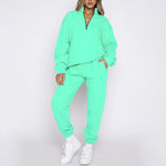 Solid Color Stand Collar Zipper Pullover Sweatshirt And Pants Two-Piece Set Wholesale Womens Clothing N3823103000008