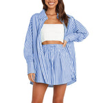 Striped Long Sleeve Women's Casual Set Blouses And Skirts Two-Piece Set Wholesale Womens Clothing N3823103000028