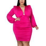Sexy V-Neck Solid Color Hip Wrap Dress Wholesale Plus Size Womens Clothing N3823100900024
