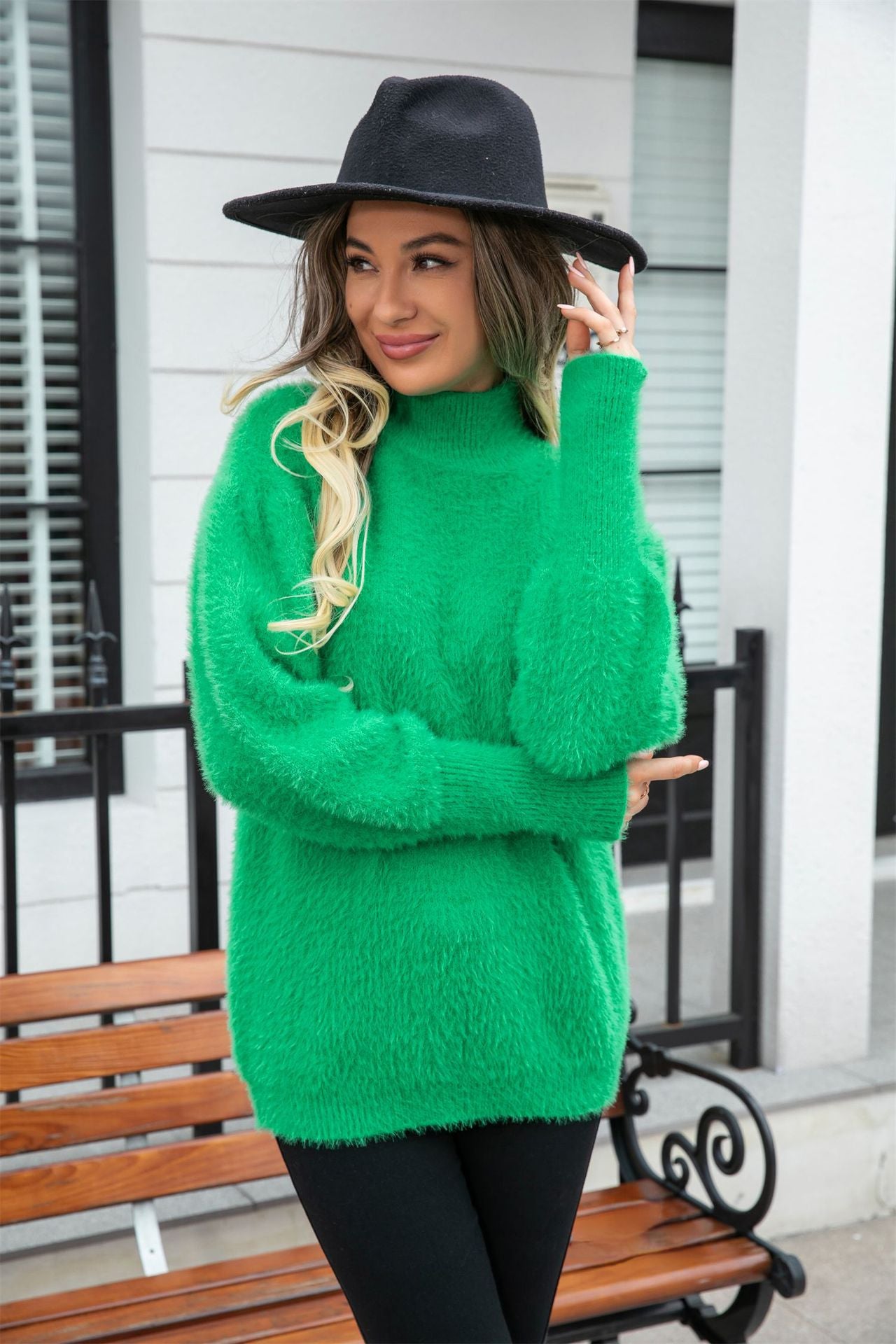 Long Sleeve Casual Pullover Furry Solid Color Knit Sweater Wholesale Women'S Top