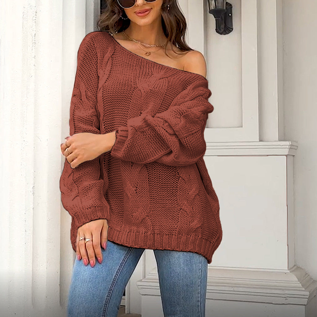 Long-Sleeved Loose Knitted One-Neck Pullover All-Match Sweater Wholesale Women'S Top