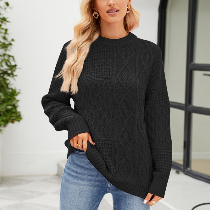 Knitted Twist Pullover Sweater Casual Solid Color Crew Neck Wholesale Womens Clothing N3823110200036