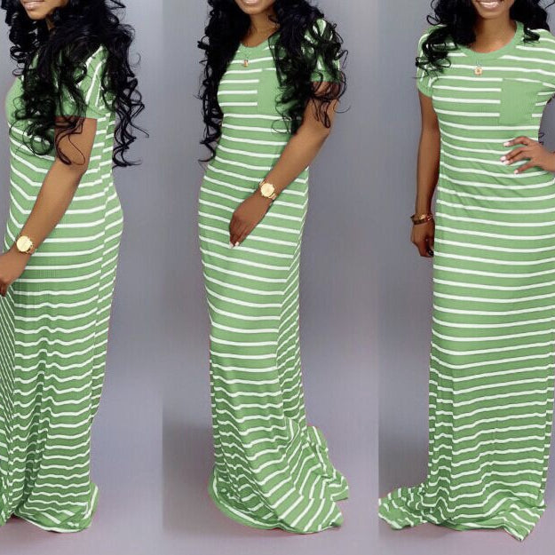 Sexy Women's Striped Short Sleeve Maxi Dresses Wholesale Womens Clothing