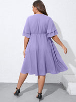 Wholesale Plus Size Womens Clothing Flared Sleeves Cutout V-Neck Slim Fit Dress