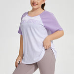 Wholesale Plus Size Womens Clothing Loose Through Contrast Color Sports Short-Sleeved T-Shirt