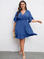 Wholesale Plus Size Womens Clothing Low Cut Pleated Bell Sleeves Earrings Dress