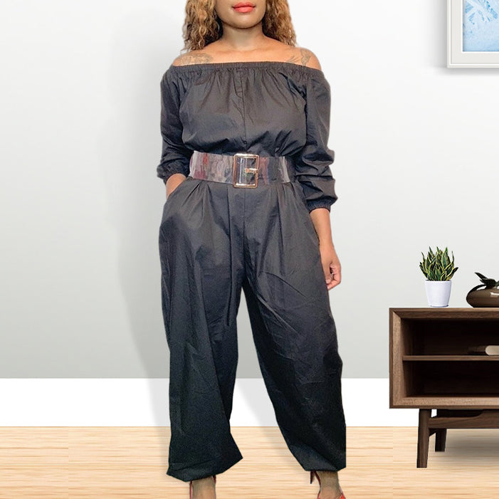 Loose Casual Long-Sleeved One-Shoulder Belt Jumpsuit Wholesale Womens Clothing